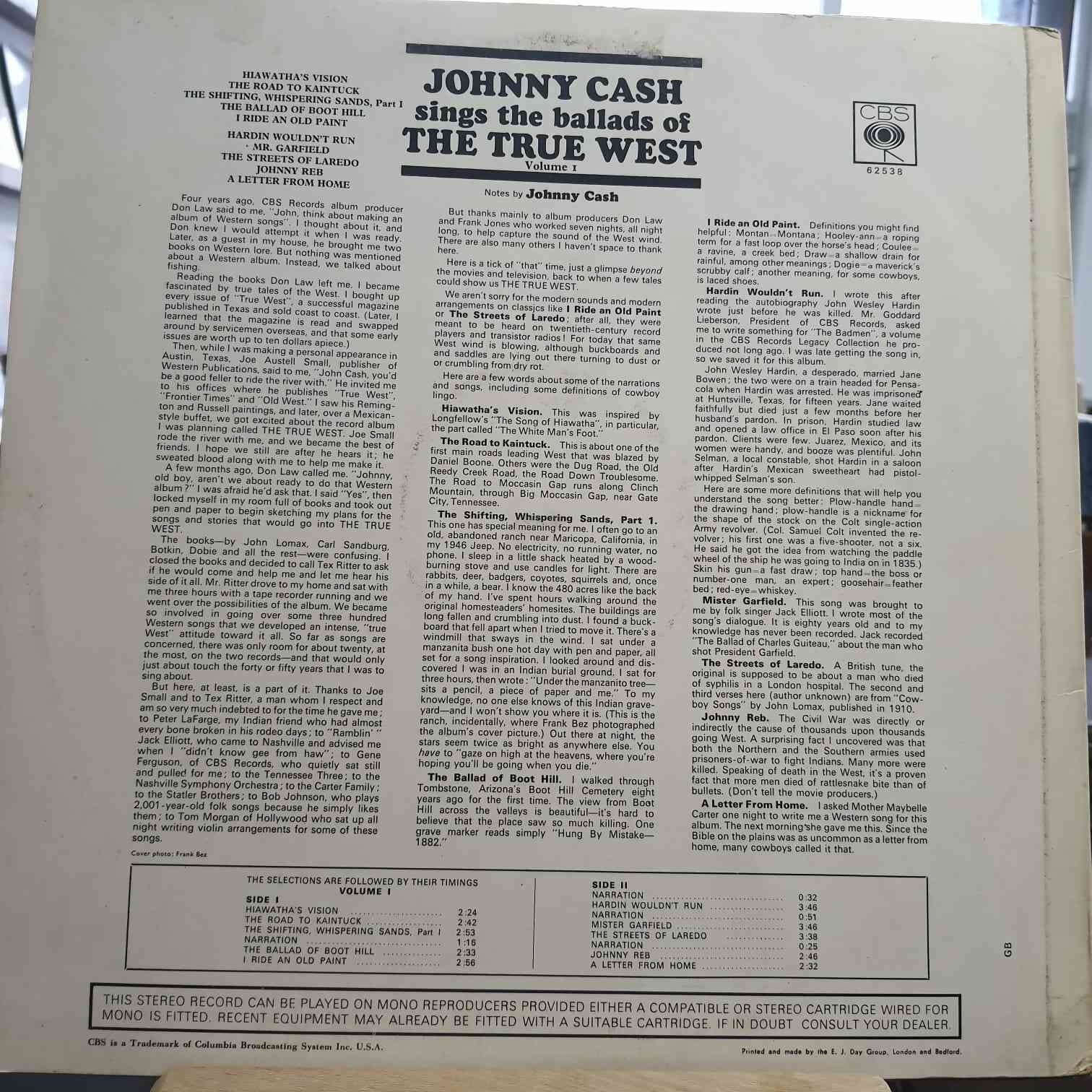 Johnny Cash Sings The Ballads Of The True West Volume I - Plak LP