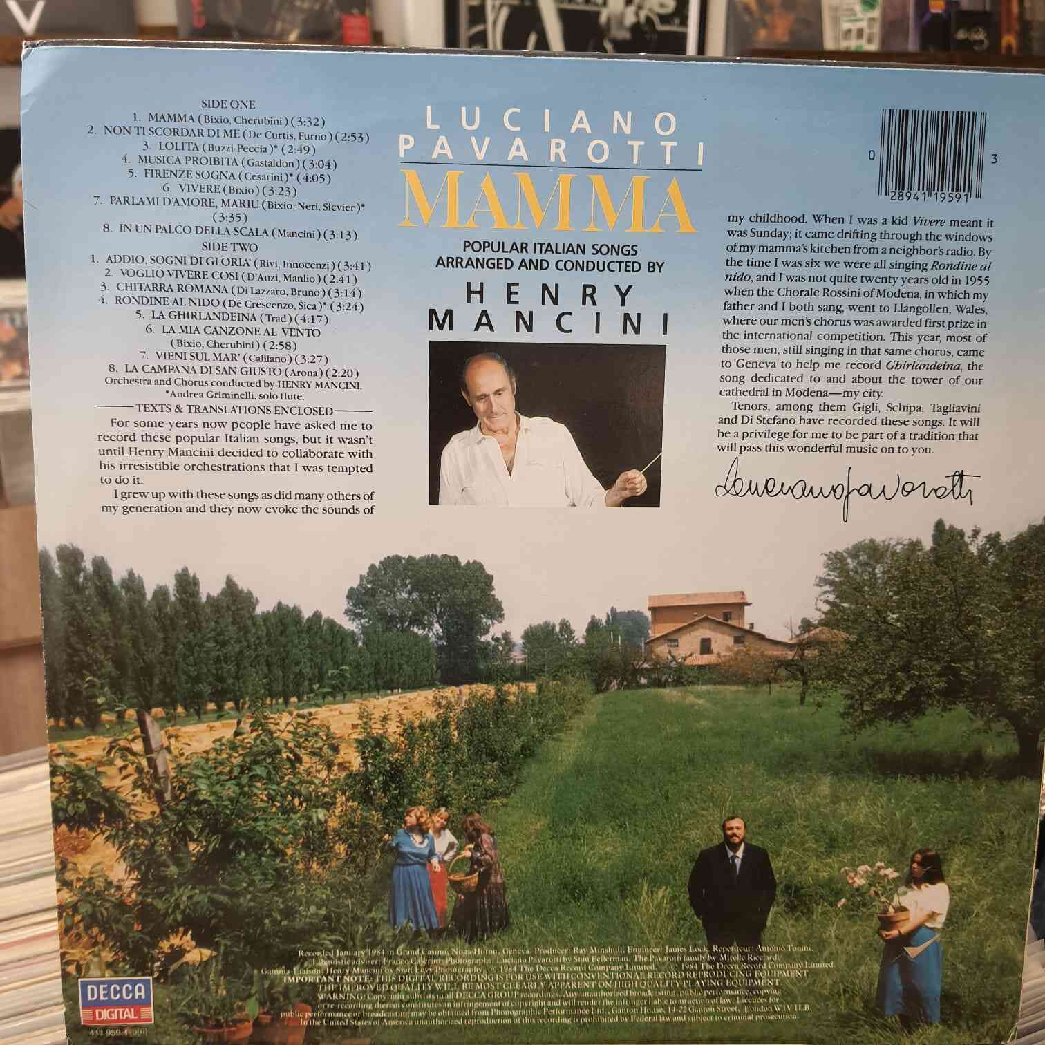 Luciano Pavarotti / Henry Mancini – Mamma - Plak LP