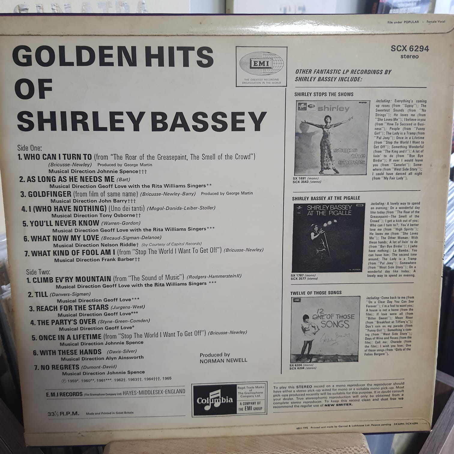 Shirley Bassey – Golden Hits Of Shirley Bassey - Plak LP