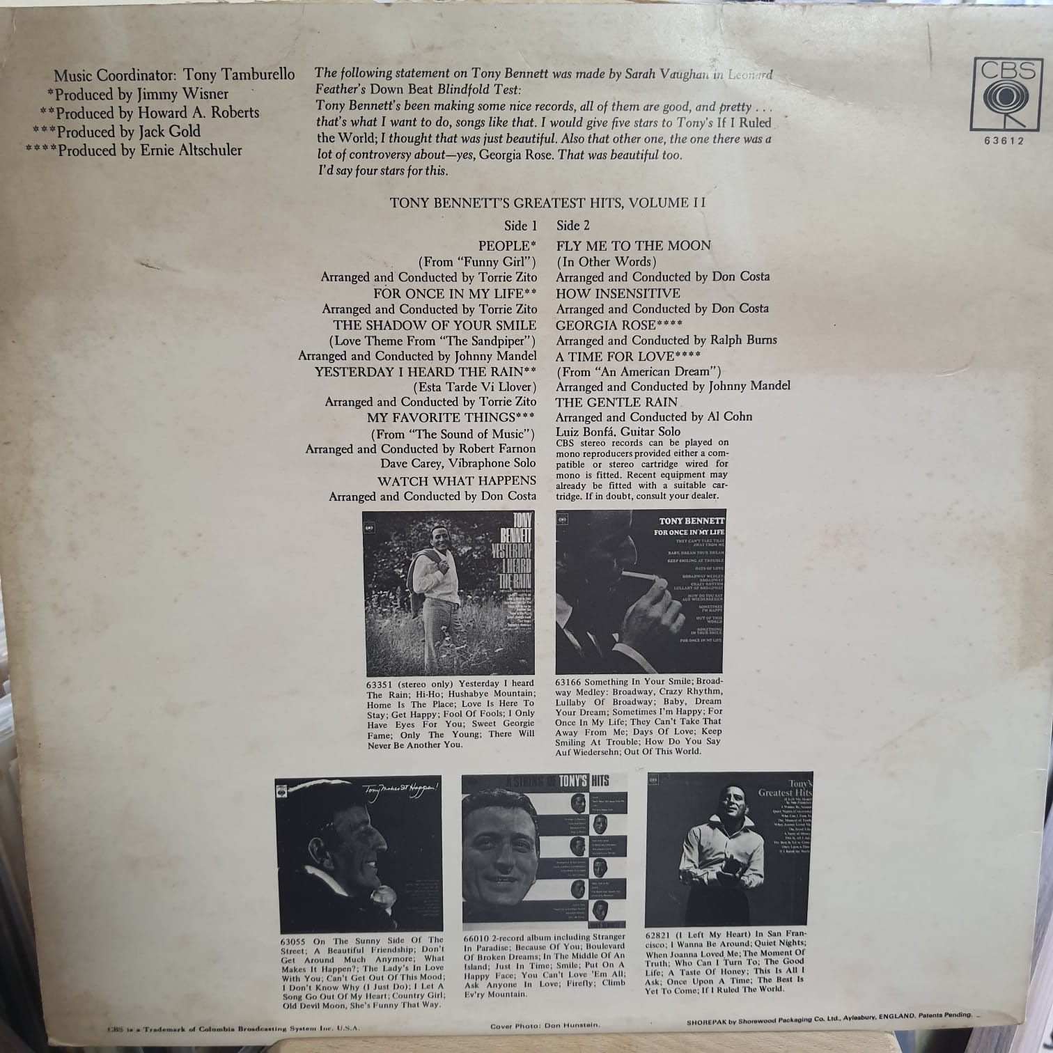 Tony Bennett – Tony Bennett's Greatest Hits Volume II - Plak LP